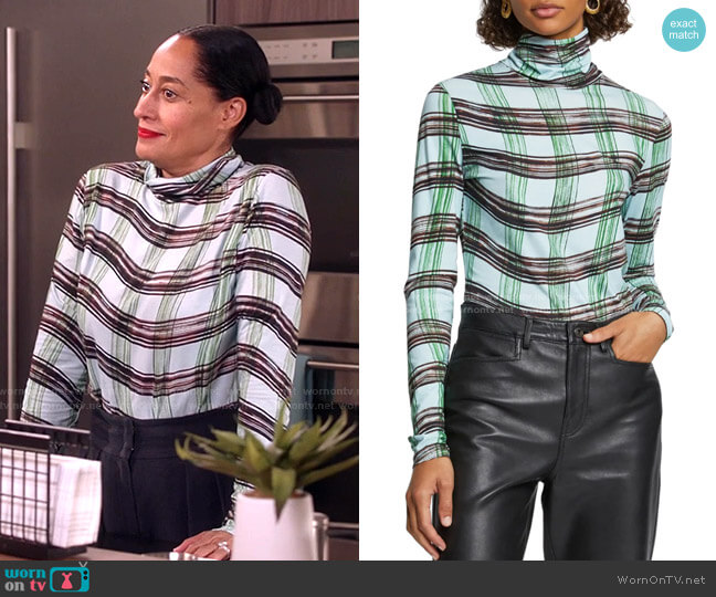 Proenza Schouler White Label Plaid Stretch Cotton Jersey Top worn by Rainbow Johnson (Tracee Ellis Ross) on Black-ish