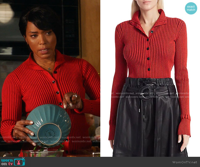 Proenza Schouler White Label Ribbed Cardigan worn by Athena Grant (Angela Bassett) on 9-1-1