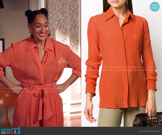 Gabriela Hearst Sheer Long Sleeve Blouse worn by Rainbow Johnson (Tracee Ellis Ross) on Black-ish