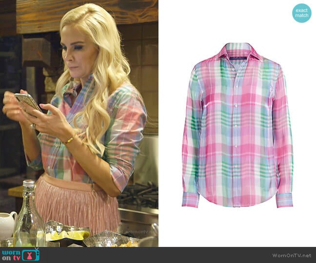 Ralph Lauren Hannah Cotton Madras Shirt worn by Kameron Westcott on The Real Housewives of Dallas