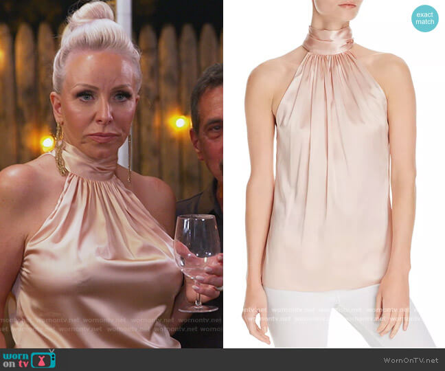 Ramy Brook Paige Halter Silk Top worn by Margaret Josephs on The Real Housewives of New Jersey