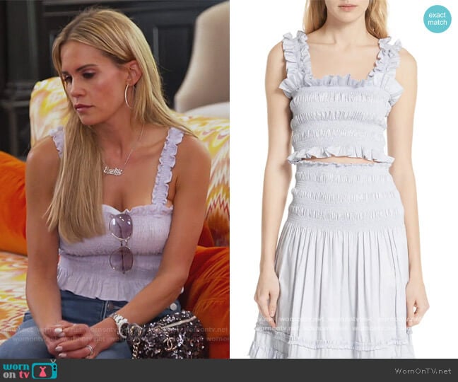 Rebecca Taylor Smocked Sleeveless Cotton Top worn by Jackie Goldschneider on The Real Housewives of New Jersey