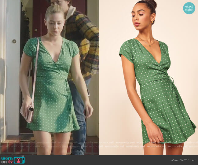 Reformation Ports Wrap Mini Dress worn by Betty Cooper (Lili Reinhart) on Riverdale