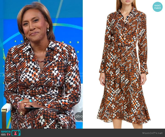 Equipment Relle Tie Waist Silk Shirtdress worn by Robin Roberts on Good Morning America