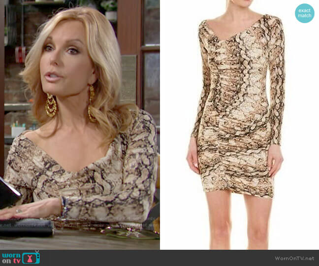 Ronny Kobo Snake Print Long Sleeve Bodycon Dress worn by Lauren Fenmore (Tracey Bregman) on The Young and the Restless