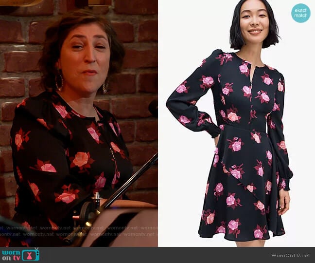 Kate Spade Rose Garden Smocked Satin Dress worn by Kat Silver (Mayim Bialik) on Call Me Kat