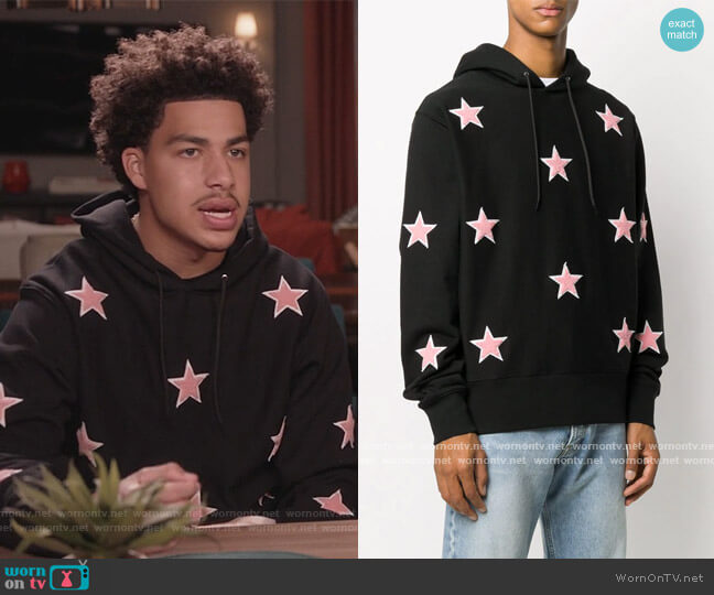Sandro Embroidered Star Patch Hoodie worn by Andre Johnson Jr (Marcus Scribner) on Black-ish