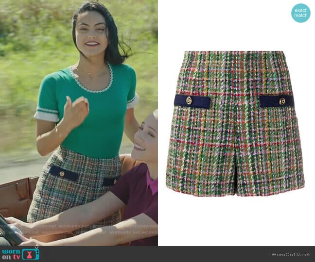 Sandro Boucle Shorts worn by Veronica Lodge (Camila Mendes) on Riverdale