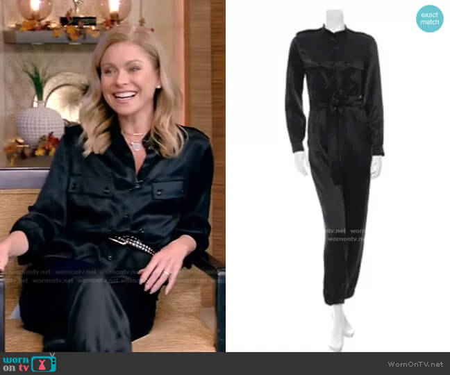 Saint Laurent Silk Long Sleeve Jumpsuit worn by Kelly Ripa on Live with Kelly and Mark