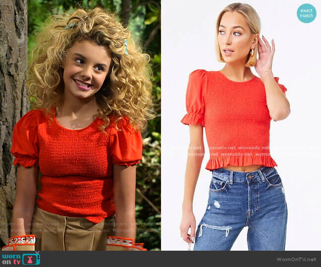 Forever 21 Smocked Ruffled Top worn by Destiny Baker (Mallory James Mahoney) on Bunkd