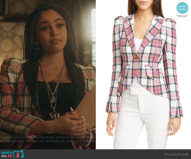 Smythe Plaid Puff Sleeve Linen Blazer worn by Toni Topaz (Vanessa Morgan) on Riverdale
