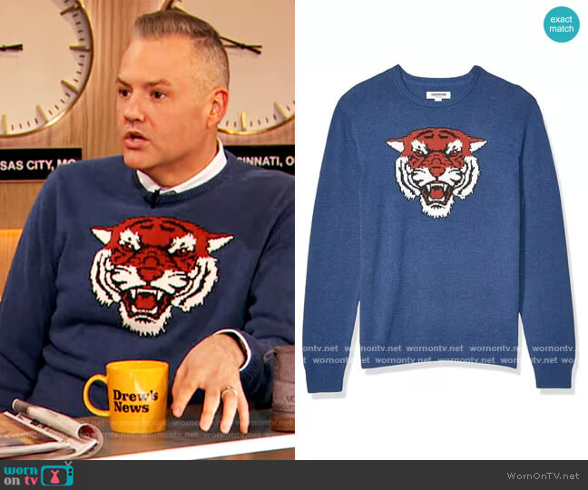 Goodthreads Soft Cotton Crewneck Sweater in Tiger worn by Ross Mathews on The Drew Barrymore Show