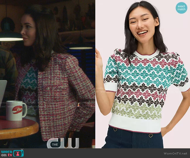 Kate Spade Spade Flower Puff Sleeve Sweater worn by Bess (Maddison Jaizani) on Nancy Drew