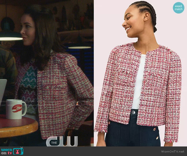 Kate Spade Textured Tweed Jacket worn by Bess (Maddison Jaizani) on Nancy Drew