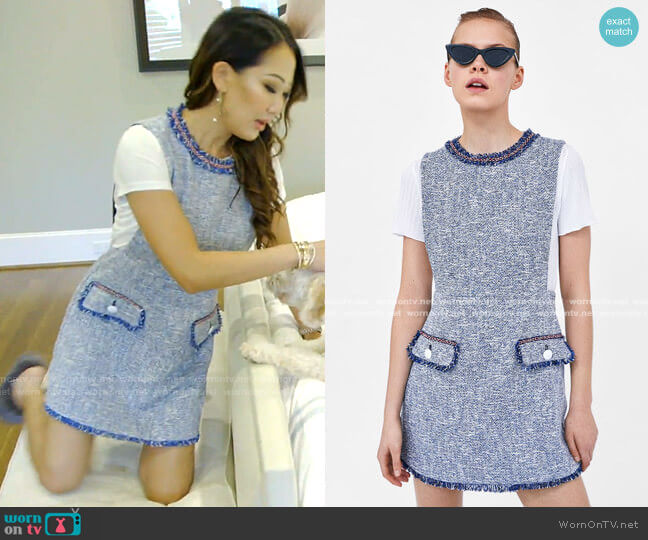 Zara Textured Weave Dress with Buttons worn by Tiffany Moon on The Real Housewives of Dallas