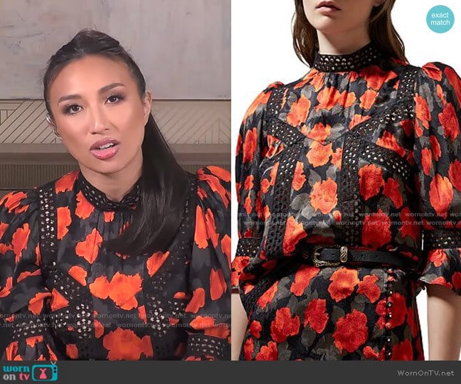 The Kooples Abstract Roses Jacquard Top worn by Jeannie Mai on The Real