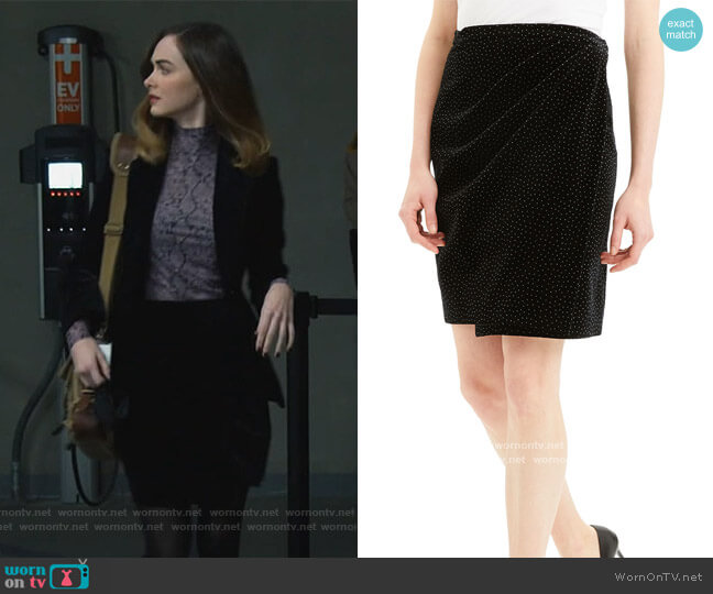 Theory Dot Pleated Wrap Skirt worn by Samantha Powell (Audrey Corsa) on All Rise