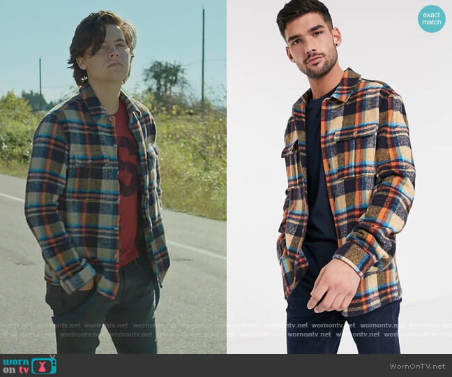 ASOS Topman checked overshirt in stone worn by Jughead Jones (Cole Sprouse) on Riverdale