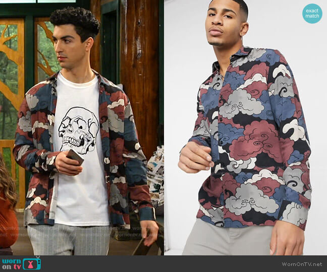 Topman Long Sleeve Shirt with Cloud Print