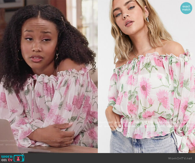 ASOS Smock Blouse in Floral Print worn by Olivia Lockhart (Katlyn Nichol) on Black-ish