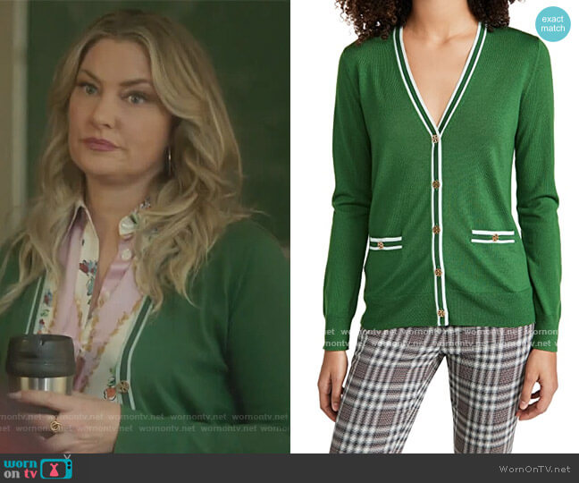Tory Burch Colorblock Madeline Cardigan worn by Alice Cooper (Mädchen Amick) on Riverdale
