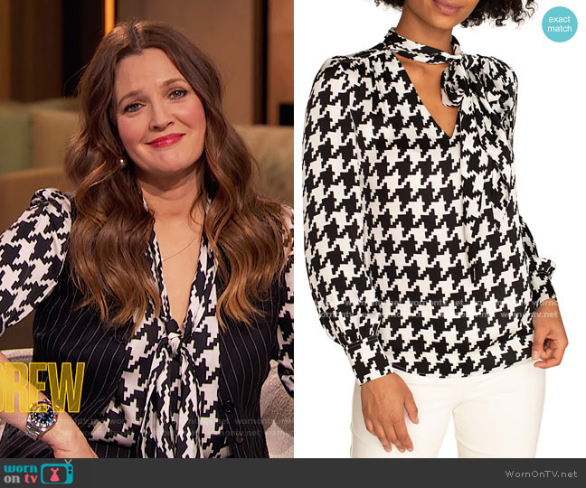 Trina Turk Demming Houndstooth Top worn by Drew Barrymore on The Drew Barrymore Show