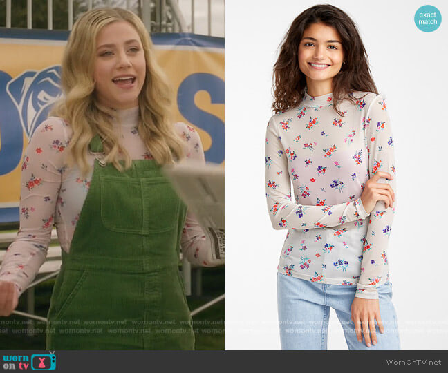 Twik Printed Mesh Mock neck Top worn by Betty Cooper (Lili Reinhart) on Riverdale