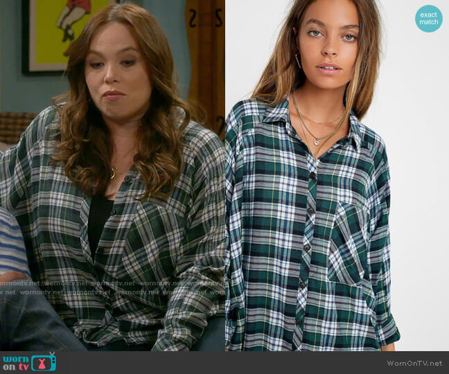Urban Outfitters Brendan Green Drapey Flannel Button-Through Shirt worn by Kristin Baxter (Amanda Fuller) on Last Man Standing