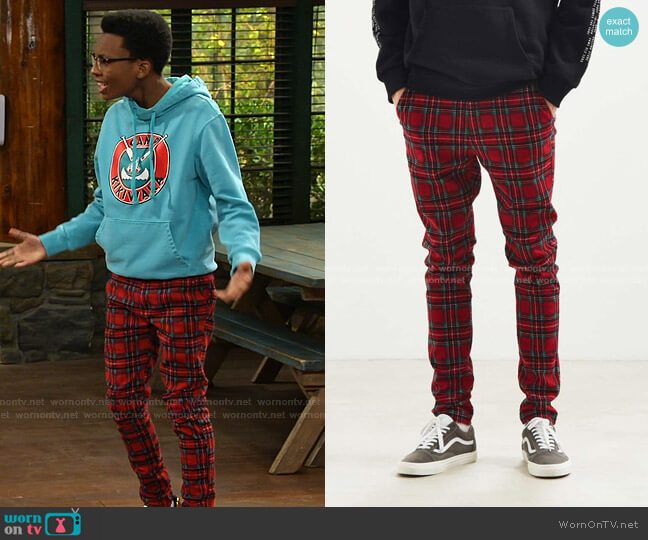 Urban Outfitters Tartan Skinny Pant worn by Noah Lambert (Israel Johnson) on Bunkd