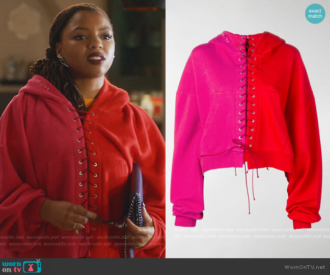 Unravel Project Terry lace-up Hoodie worn by Jazlyn Forster (Chloe Bailey) on Grown-ish