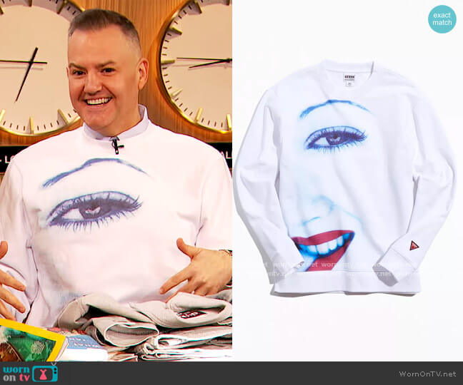 Urban Outfitters X Pleasures Lip Bite Crew Neck Sweatshirt worn by Ross Mathews on The Drew Barrymore Show