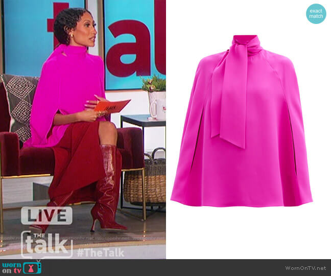 Valentino Tie-neck silk-cady cape blouse worn by Elaine Welteroth on The Talk