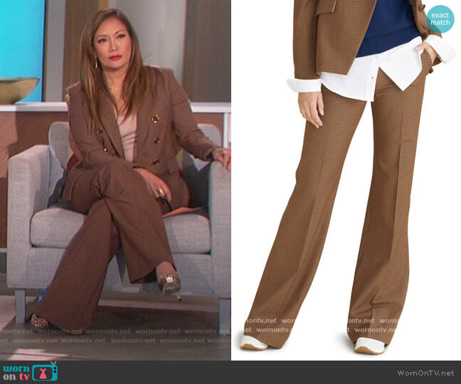 Veronica Beard Lebone Micro Gingham Wide Leg Pants worn by Carrie Inaba on The Talk