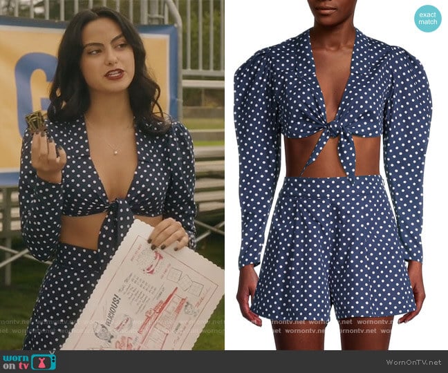 We Wore What Bisou Polka-Dot Cropped Top worn by Veronica Lodge (Camila Mendes) on Riverdale