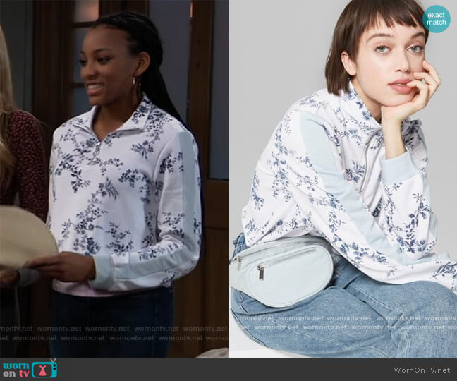 Wild Fable Floral Print Quarter Zip Pullover worn by Trina (Sydney Mikayla) on General Hospital