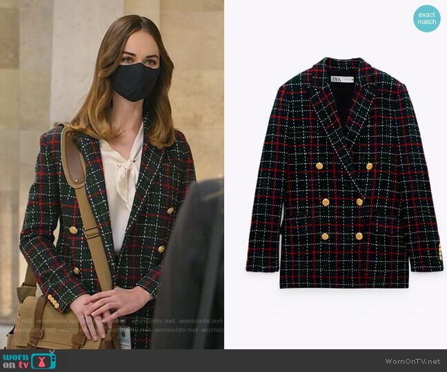 Zara Plaid Blazer worn by Samantha Powell (Audrey Corsa) on All Rise