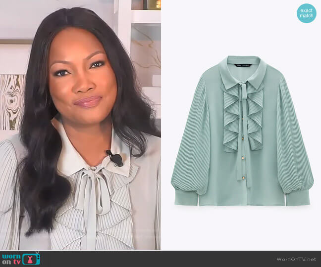 Zara Ruffled Flowy Blouse worn by Garcelle Beauvais on The Real