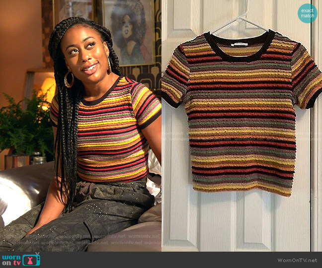 Zara Trafaluc Multicolor Striped Top worn by Malika Williams (Zuri Adele) on Good Trouble