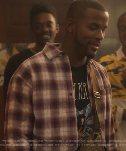 Aaron’s plaid shirt and Lenny Kravitz graphic tee on Grown-ish