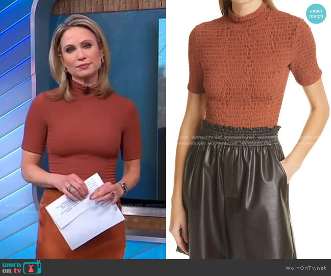 A.L.C. Dana Smocked Mock Neck Top worn by Amy Robach on Good Morning America