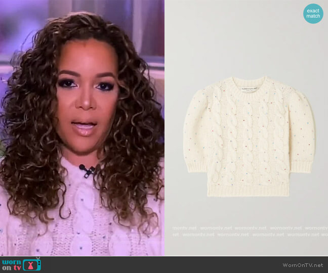 Alessandra Rich Embellished Alpaca-Blend Cable-Knit Cropped Sweater worn by Sunny Hostin on The View