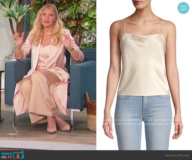 Alice + Olivia Harmon Drapey Satin Slip Tank worn by Amanda Kloots on The Talk