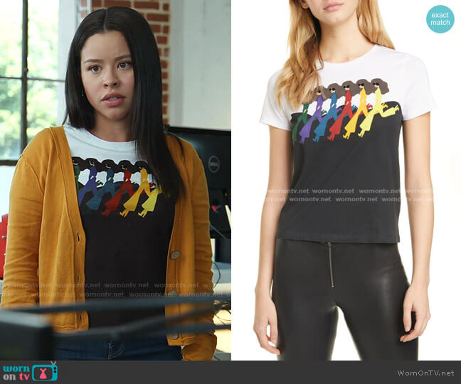 Alice + Olivia Rylyn Embellished Crewneck Cotton Tee worn by Mariana Foster (Cierra Ramirez) on Good Trouble