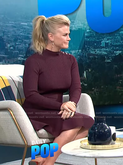 Alison Sweeney’s burgundy ribbed dress on E! News Daily Pop