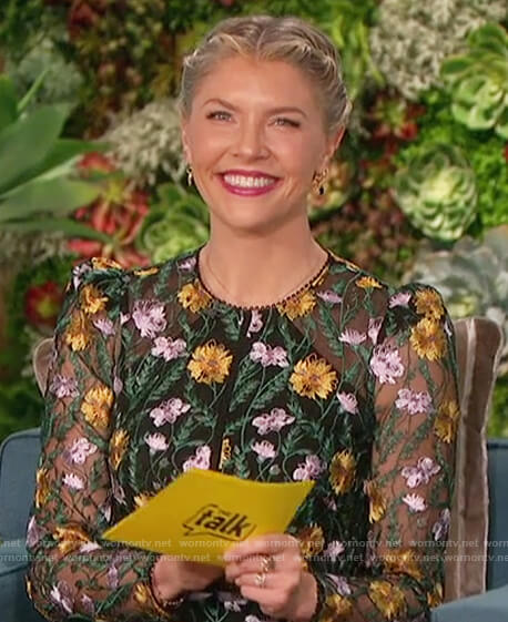 Amanda’s floral embroidered sheer dress on The Talk