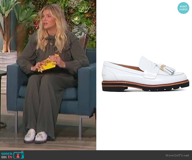 Stuart Weitzman White Loafers worn by Amanda Kloots on The Talk
