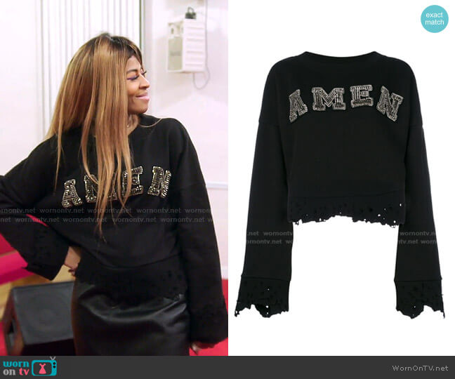 Amen Cropped Logo Jumper worn by Mary Cosby on The Real Housewives of Salt Lake City