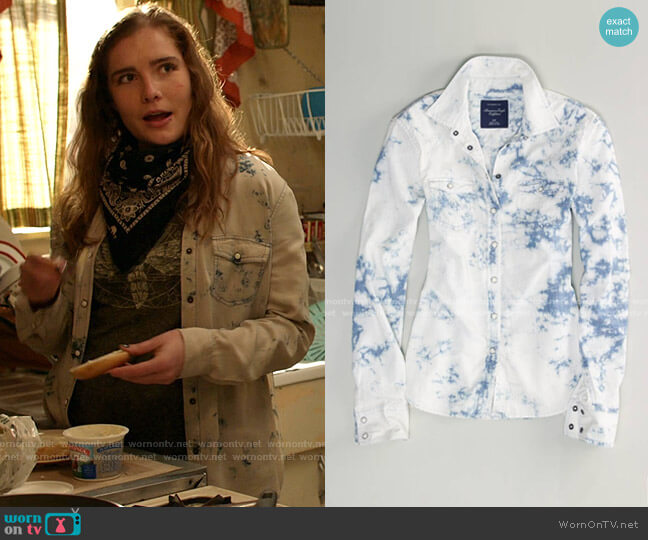 American Eagle Tie-Dye Chambray Western Shirt worn by Sandy Milkovich (Elise Eberle) on Shameless