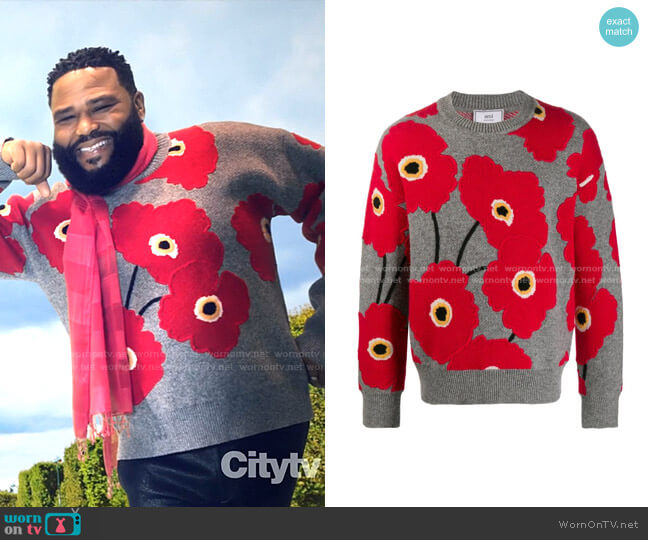 AMI Paris Applied Felt Poppies Jumper worn by Andre Johnson (Anthony Anderson) on Black-ish