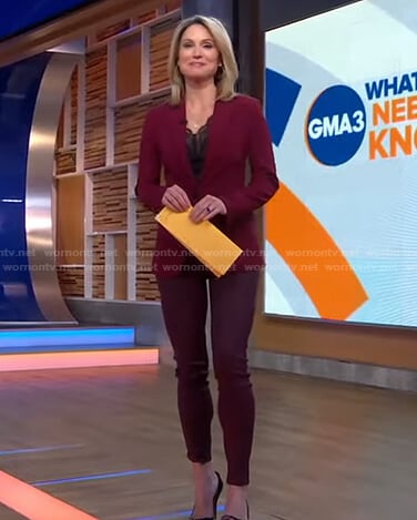 Amy’s burgundy blazer and leggings on Good Morning America